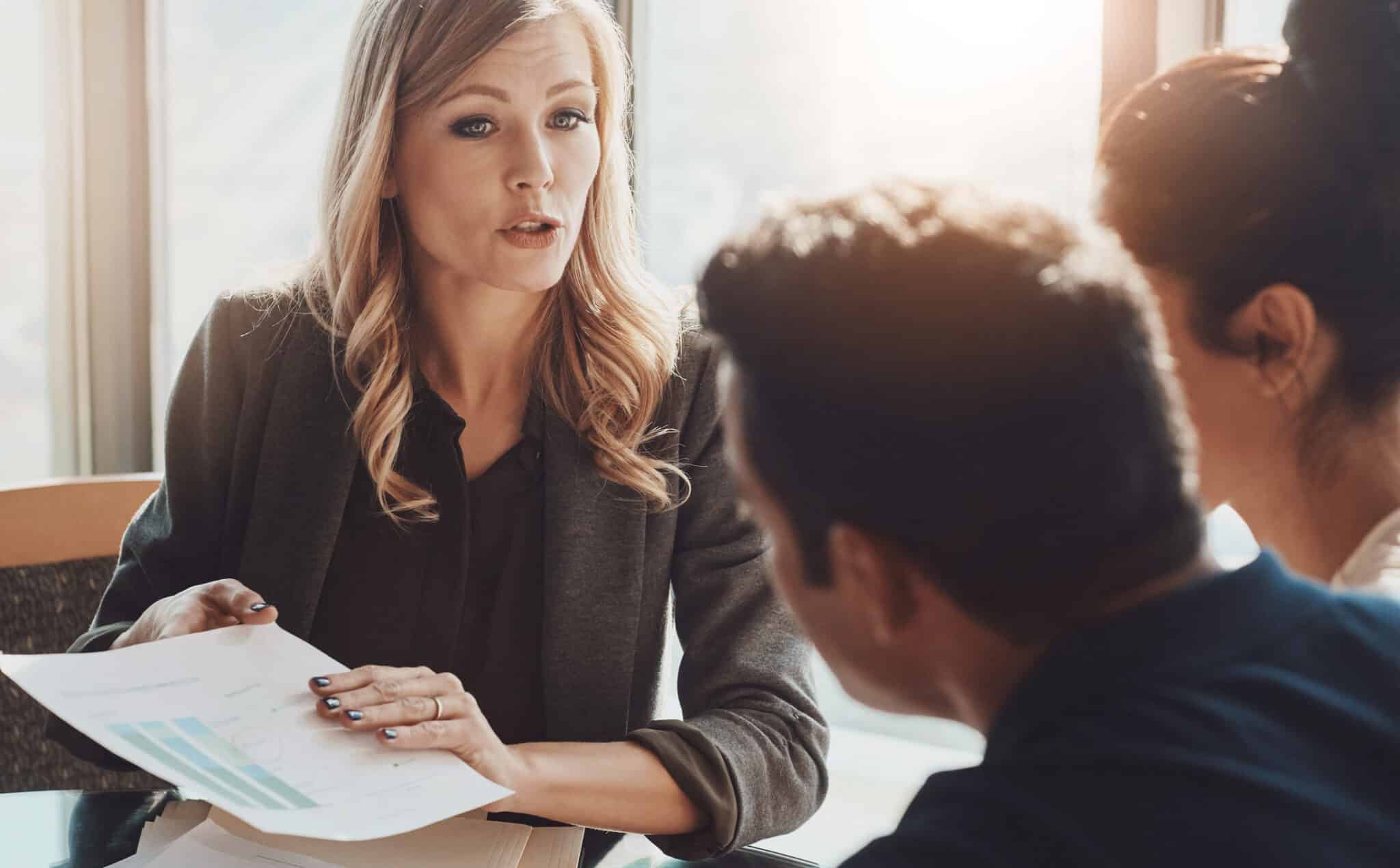Businesswoman, meeting, Debt restructuring.